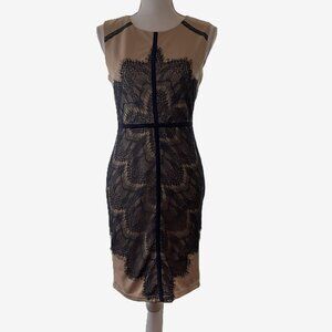 London Dress Company Crystal Nude & Navy Lace Overlay Sheath Dress Size 8  - NWT